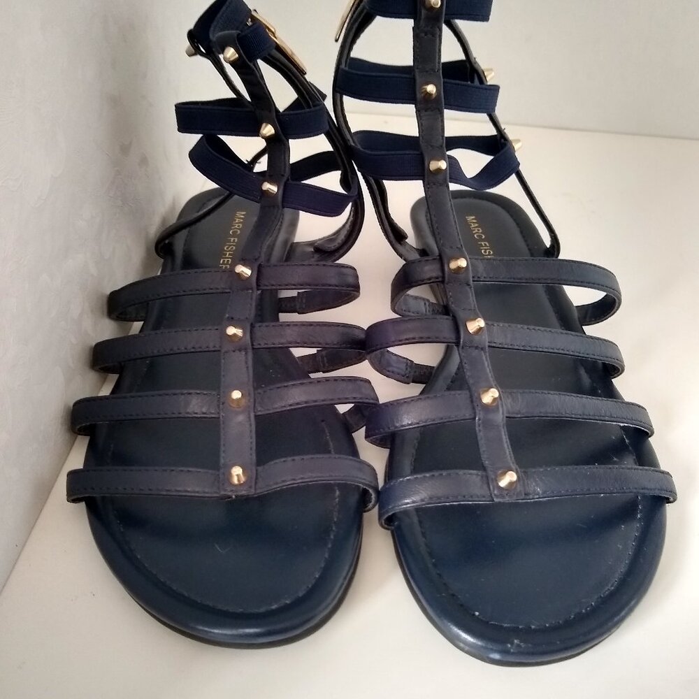 Marc Fisher Leather Gladiator Sandals Woman Size 8 Blue Studs